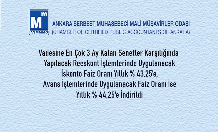 Reeskont ve Avans İşlemlerinde Uygulanacak Faiz Oranı İndirildi